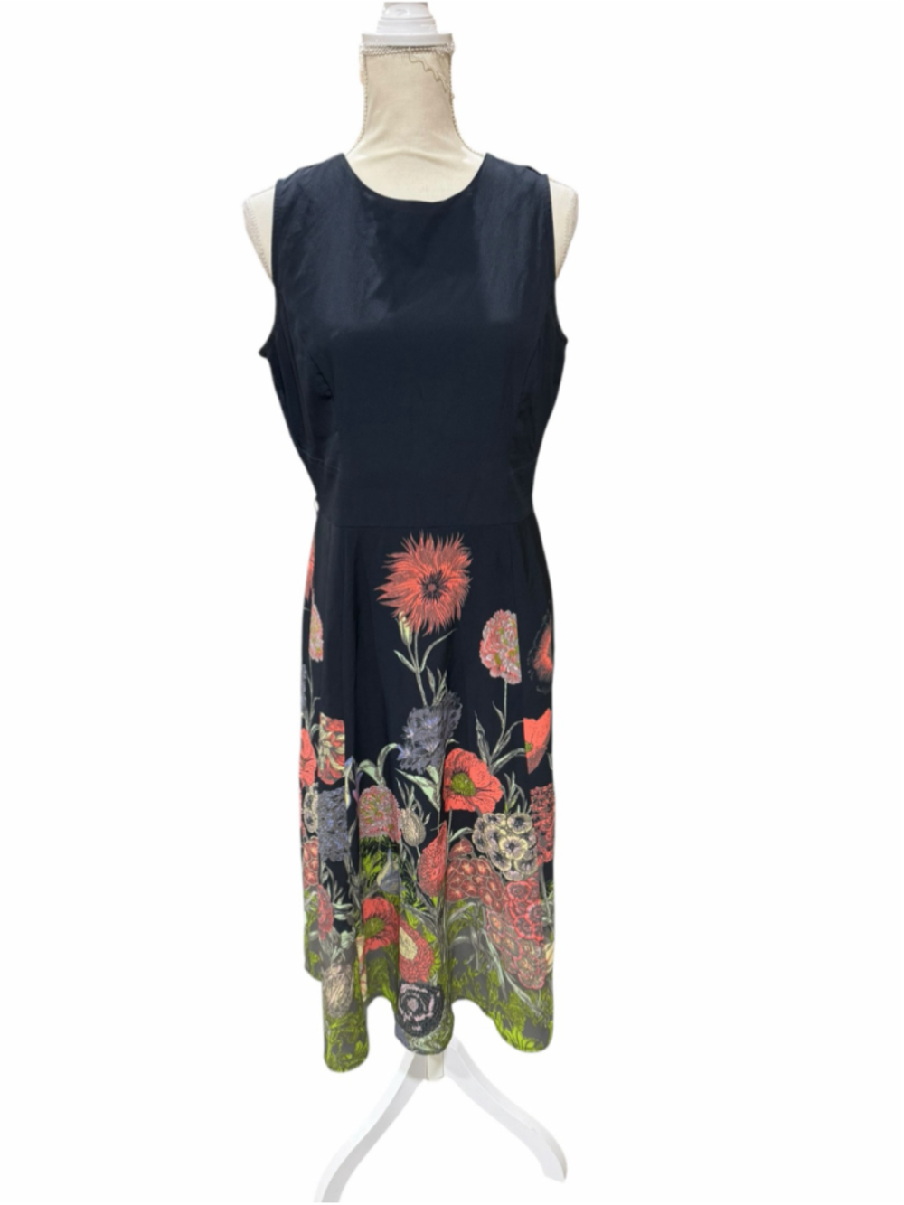 Women's ASOS Midi Dress Size 10 Black Floral Sleeveless